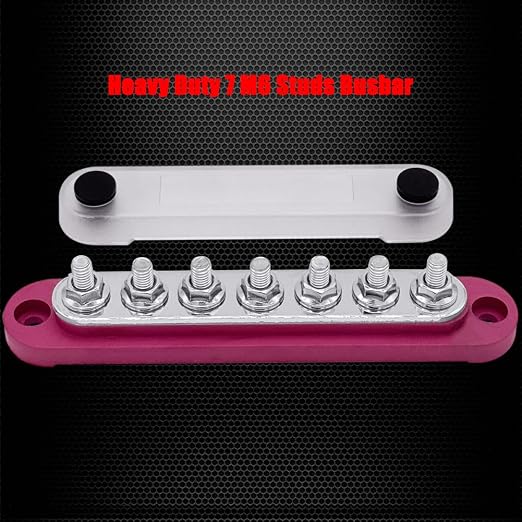 7 x M6 (1/4") Studs Power Distribution Block Bus Bar 12V, 5.9" HD 150A Marine BusBar Battery Distribution Block W/Cover for Car Boat Solar (Red)