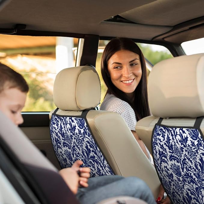 William Morris Thistle Damask, Navy Blue And White Car Seat Back Kick Protectors Kick Mats With Storage Pockets For Vehicles To Protect From Dirt Mud Scratches 2 Pack
