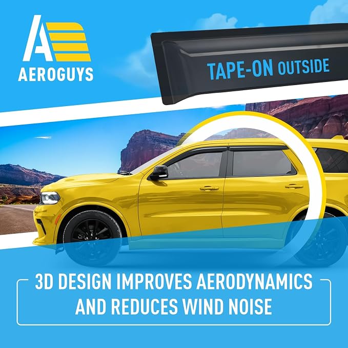 Extra Durable Window Deflectors Tape-On Window Visors Rain Guards Fit for Dodge Durango 2011-2026, Sun Visors, Wind Vent for Shades, Exterior Car Accessories - 4 pcs. AG0894