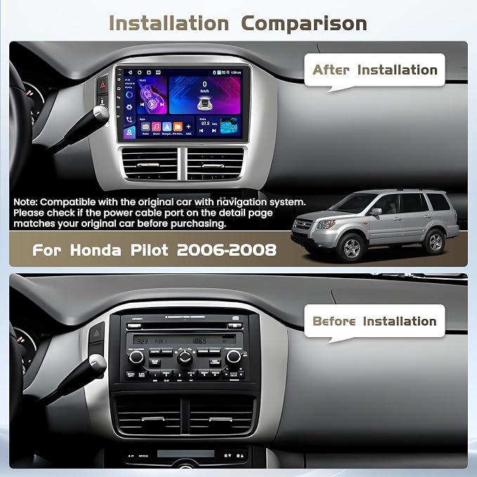 [DSP & EQ] 4+64G Android 15 Car Radio for Honda Pilot 2006 2007 2008, 9 inch IPS1280 * 720 Touch Screen for Pilot Car Stereo Wireless Carplay Android Auto 5G WiFi GPS Bluetooth 5.0 FM RDS SWC