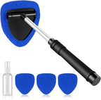 Windshield Cleaner Tool, Car Interior&Exterior Window Cleaning Tool with Extendable Handle & 4 Reusable Microfiber Pads, Auto Glass Wiper Brush Kit for Cars (Blue)