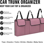 Car Trunk Organizer – Backseat Hanging Large Storage Bag with Adjustable Straps, Waterproof Collapsible Cargo Organizer with 4 Pockets, Space-Saving Trunk Storage for SUV Truck MPV (Pink)