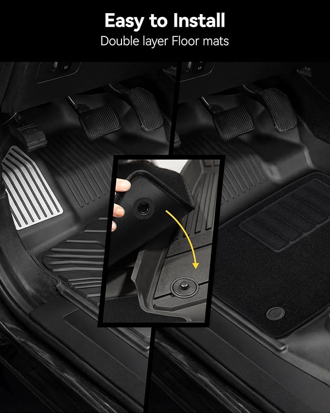 3W Floor Mats (with Metal Pedals) & Carpets for Ford F-150 2015-2026 & F150 Lightning 2022-2025 SuperCrew (w/o Fold Flat Storage), TPE All Weather Front & Rear 3PCS | Heavy Duty, Easy Clean - Black
