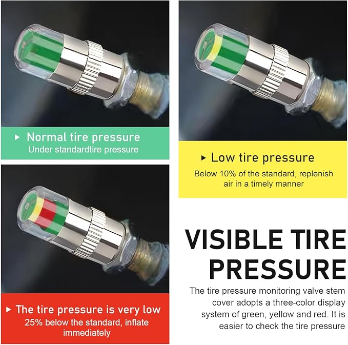 8 PCS Car Tire Pressure Monitor Valve Stem Caps, 2.4Bar 36PSI Tire Pressure Monitor Sensor Indicator, 3 Color Eye Alert Tire Pressure Monitor Valve Caps with Pressure Gauge, Fit for Most Cars
