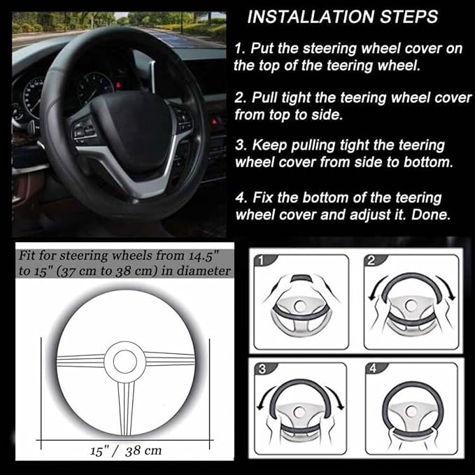Microfiber Leather Steering Wheel Covers Universal 15 inch (Gray)