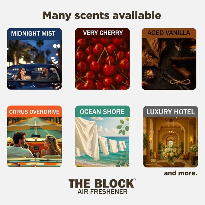 The Block - Wooden Car Air Freshener & Odor Eliminator - Long Lasting 30+ Day Scent - Car & Home Use - Fresh Gift Idea - Made in USA - Aged Vanilla 3-Pack
