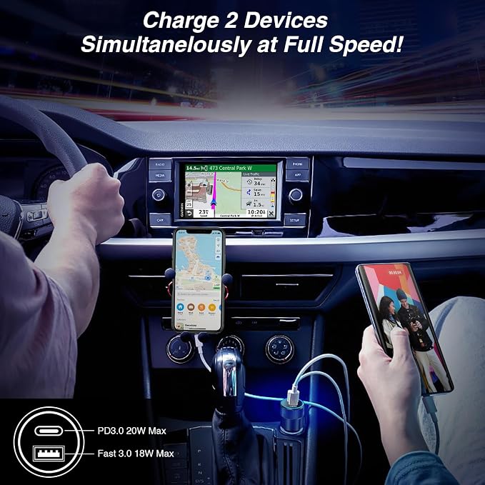 USB C Car Charger, 5 Pack 38W Dual Ports USB-C & USB-A Cigarette Lighter Adapter Fast Charging Car Phone Charger for iPhone 17 Pro Max 16 16e 15 14, Samsung S24, Pixel Cargador para Carro Phone Plug