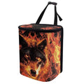 Wolf Fire Print Car Trash Can with Lid, Leak Proof Auto Trash Bag Hanging Vehicle Garbage Can Multipurpose Storage Container for Back Seat Road Trip