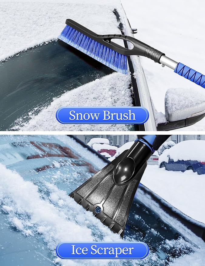 27 Inch Ice Scraper and Brush for Car, Snow Brush and Ice Scraper with Foam Grip, Detachable Snow Scraper for SUV Truck Vehicle Auto Windshield Window - Blue