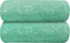 Large Bath Towels Set, 2 Pack, 30" x 60", Microfiber Body Towels for Adult, Oversized, Soft, Absorbent, Fast Drying for Shower Sauna Yoga Swimming Sport Fitness Gym Pool (Green-Floral Embossed)