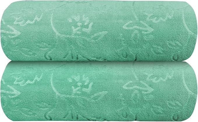 Large Bath Towels Set, 2 Pack, 30" x 60", Microfiber Body Towels for Adult, Oversized, Soft, Absorbent, Fast Drying for Shower Sauna Yoga Swimming Sport Fitness Gym Pool (Green-Floral Embossed)