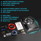 1600W Car Subwoofer, 10" Ultra-Thin Powered Under-Seat Sub with Built-in Amplifier, LPF/Gain/Bass Boost, Touch Control, Physical Switch Rhythm LED Ambient Light, Independent Bass Knob
