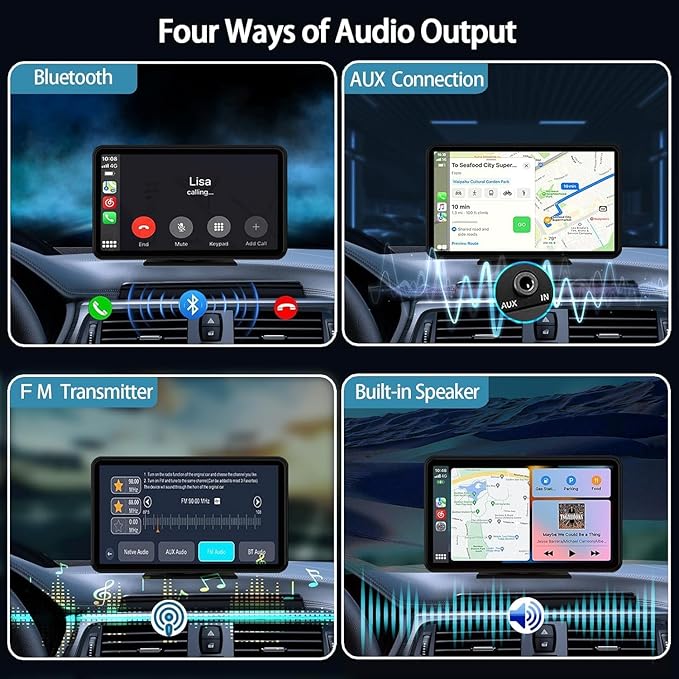 Carplay Screen for Car, 7" HD Wireless Apple Carplay & Android Auto, Portable Touchscreen Car Stereo with Backup Camera, Bluetooth, Mirror Link, Voice Control, GPS, FM, AUX, Car Play for All Vehicles