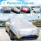 Half Car Cover Windshield Cover Car Body Cover for All Season Sunshade Cover Snow Cover Waterproof 210D Polyester with Cotton (Fit Sedan)