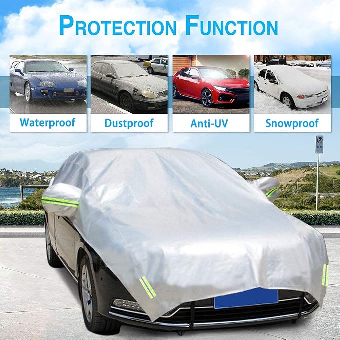 Half Car Cover Windshield Cover Car Body Cover for All Season Sunshade Cover Snow Cover Waterproof 210D Polyester with Cotton (Fit SUV)