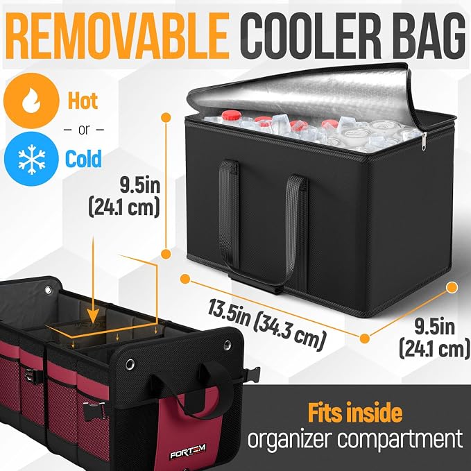 Trunk Organizer with Cooler For SUV Car Organizer and Storage, Collapsible Multi-Compartment, Perfect Christmas Gifts For Men, Women, 1680D Oxford, Non Slip Bottom, Straps, Soft Cover 110L