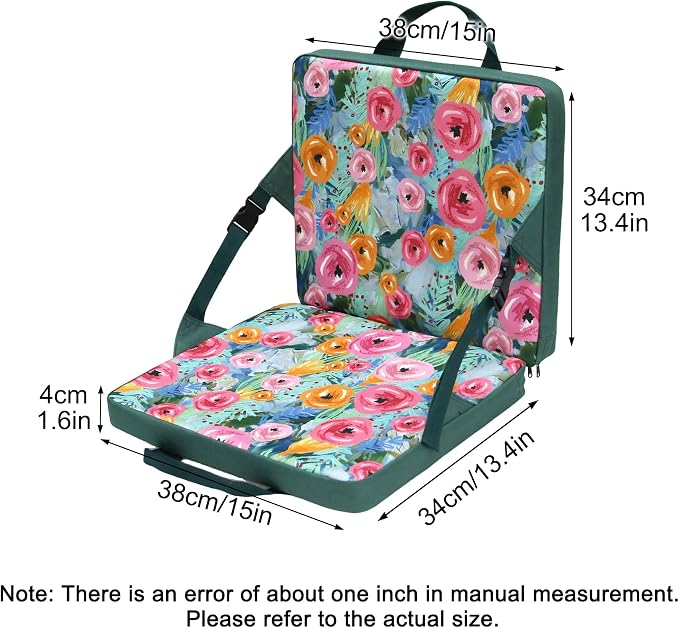 Heated Stadium Seats with Backrest Foldable(No Power Bank), Cushion Pad Portable, Thick Padded with Handle, Ideal for Camping Sporting Events Concerts (Green Floral)