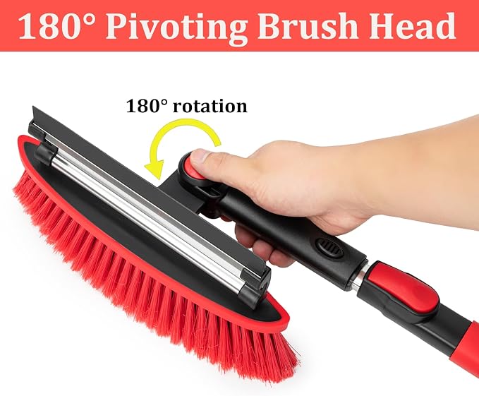 Car Snow Brush Ice Scraper Remover with Squeegee 39inch Long Handle Extendable Snow Removal Tool Windshield Snow Scrapers Removal Shovel for Ice and Snow Red Color