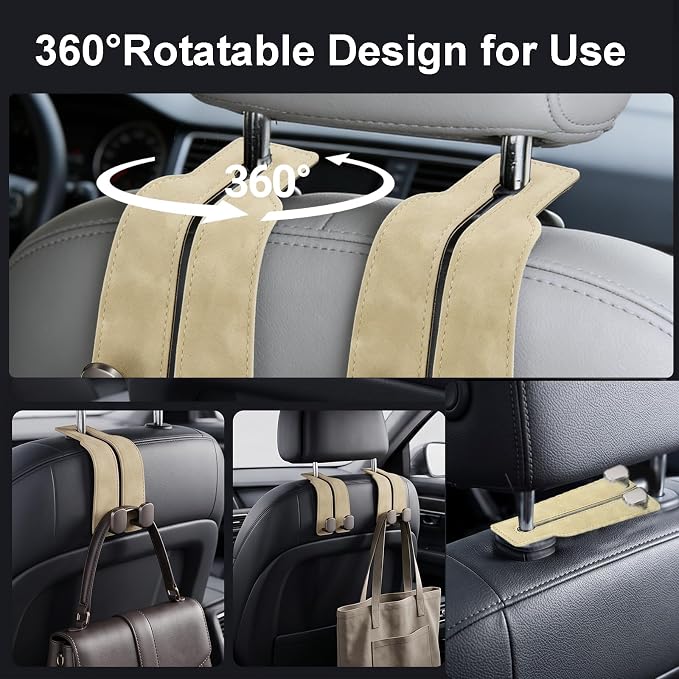 Car Seat Headrest Storage Hooks - 2 Pack Dual Hangers Design Organization Accessories, Car Interior Gadgets to Add Extra Holder and Hook for Purses,Bags,Coat and Handbag
