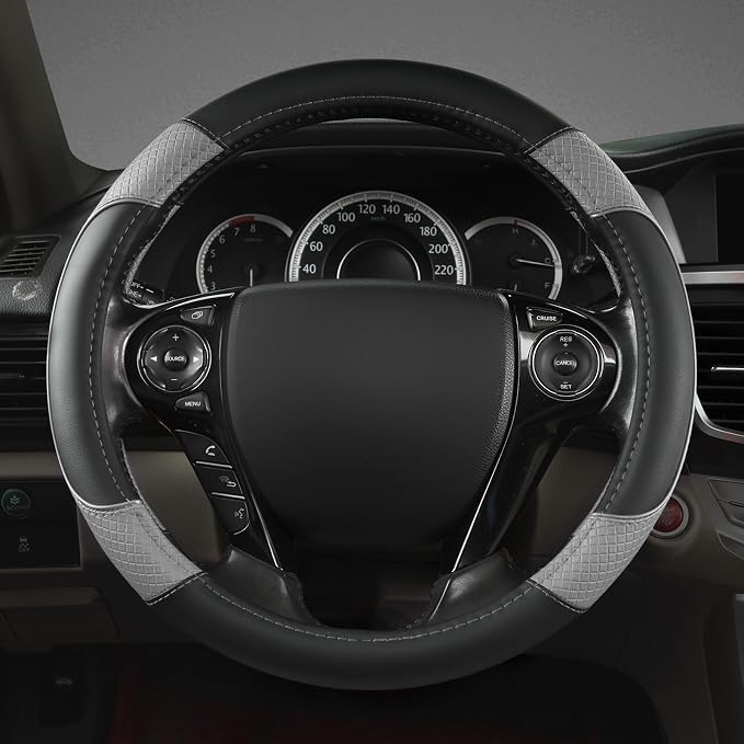 Steering Wheel Cover for Honda Civic(2006-2015),CR-Z, Insight, S2000 (Gray+Black-Small Size)