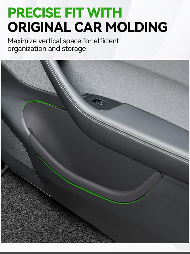 4PCS Door Side Storage Box Full-Wrap Pocket Liner compatible with 2026 2025 Tesla Model Y Juniper Accessories TPE Front and Rear Full Cover Door Side Organizer Tray(Not fit Standard & YL)