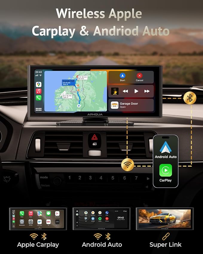 Carplay Screen for Car, 10.26" Wireless Car Play for Apple Carplay & Android Auto,4K Dash Cam,1080p Backup Camera DVR,Car Audio Receivers GPS Navigation Mirror Link, Bluetooth,FM, Siri