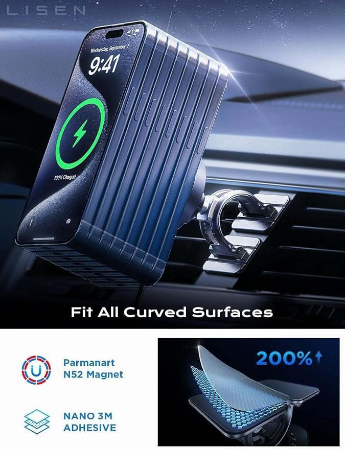 15W MagSafe Car Mount Charger,[Light Pink] Magnetic Wireless Car Charger, Dashboard & Air Vent Car Phone Mounts, Car Phone Holder for iPhone 17-12, Samsung, Pixel, Cute Car Accessories for Women | [Light Pink & Purple LED light] Magsafe Car Mount...