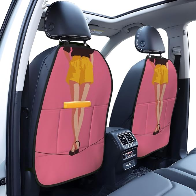 Minimalist Woman Standing On Tightrope Car Seat Back Kick Protectors,2 Pack Kick Mats with Storage Pockets for Vehicles to Protect from Dirt Mud Scratches