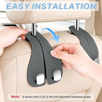 2PCS Car Purse Holder Hook, Seat Back Storage Hook, Leather-Wrapped Alloy Double Headrest Hook for Purses & Bags, Cute Car Interior Accessories for Women and Men, Gray