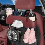 Car Back Seat Organizer with 2 Drink Cup Holder - Tissue Box and Storage Box Hook - Multi-functional Storage - Great for Kids and Travel (Red)