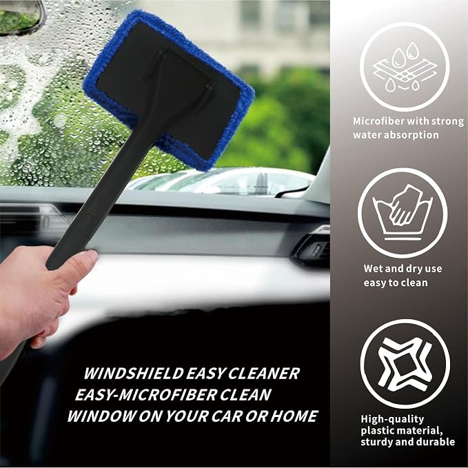 8pcs Car Windshield Cleaning Tool, Windshield Cleaner with with 5 Little Microfiber Pads that can be Washed/reused, Window Cleaner Tool, for Auto Glass Wiper (bule01)