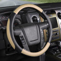 Car Steering Wheel Cover Large-Size for F150 F250 F350 Ram 4Runner Tacoma Tundra Range Rover with 15 1/2 inches-16 inches Outer Diameter, Black and Beige Microfiber Leather