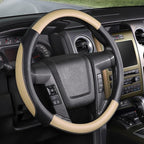 Car Steering Wheel Cover Large-Size for F150 F250 F350 Ram 4Runner Tacoma Tundra Range Rover with 15 1/2 inches-16 inches Outer Diameter, Black and Beige Microfiber Leather