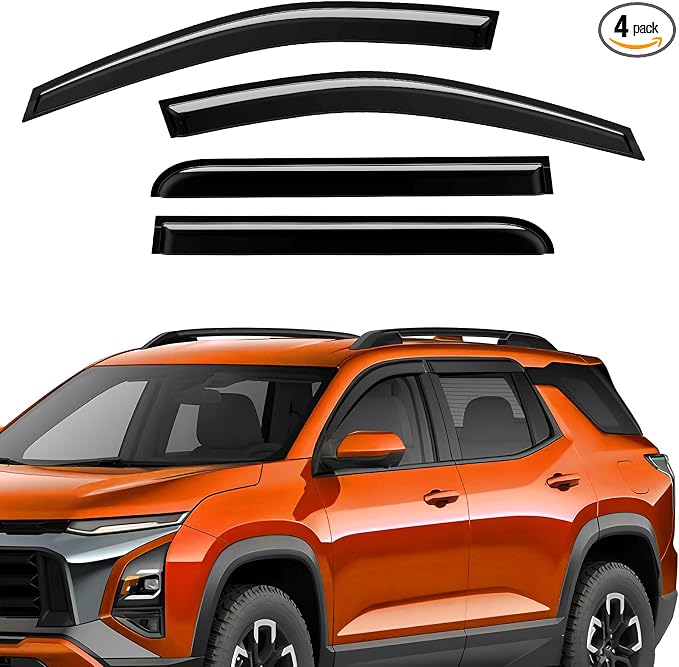 Tape-On Rain Guards Compatible with Chevy Equinox 2025 2026 Window Deflector Out Channel Extra Durable Side Sun Guard 2025 Equinox Visor Deflectors Black 4 PCS