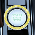 2 PCS Crystal Double Rhinestone Car Engine Start Stop Decoration Ring, Bling Car Interior Accessories for Women, Push to Start Button Cover Sticker, Automotive Decals, Lemon Yellow