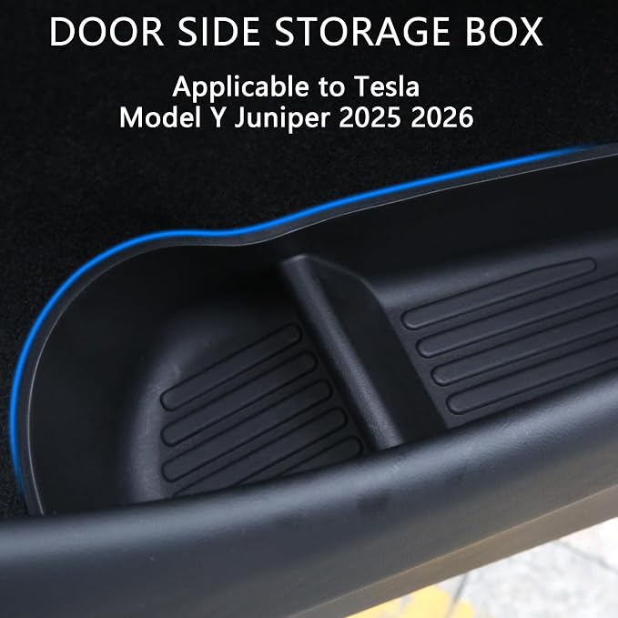 4PCS Car Door Organizer Tray for Tesla Model Y Juniper 2026 2025 Door Side Storage Box for Juniper Accessories Door Pocket Liners TPE Front & Rear Side Organizer Tray Protector Liner