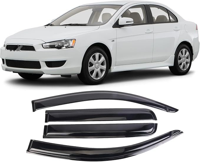 Tape-On Window Visors Deflectors Rain Guards 4 Piece Set ‎Compatible with 2008-2017 Mitsubishi Lancer