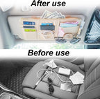 Car Sun Visor Organizer Auto Interior Accessories Pocket Organizer, Sunglasses Holder Car Truck Visor Storage Pouch for Cards, Pens and Document - Beige