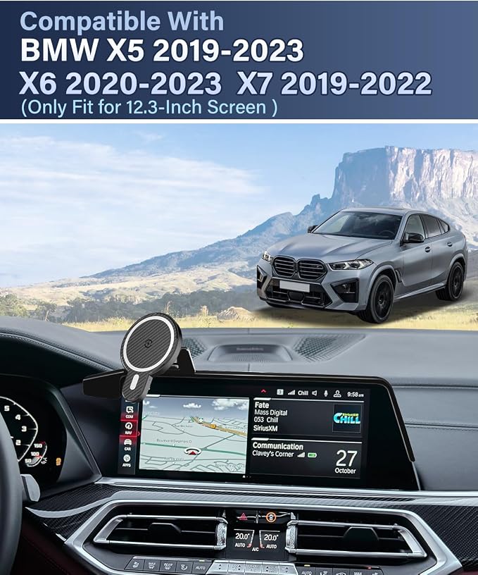 PZK Car Phone Mount for BMW X5 2019-2023/BMW X6 2020-2023/BMW X7 2019-2022 | 12.3-Inch Screen Magnetic 15W Fast Wireless Charging Phone Holder 360° Rotation Phone Cradles BMW X5 X6 X7 Accessories