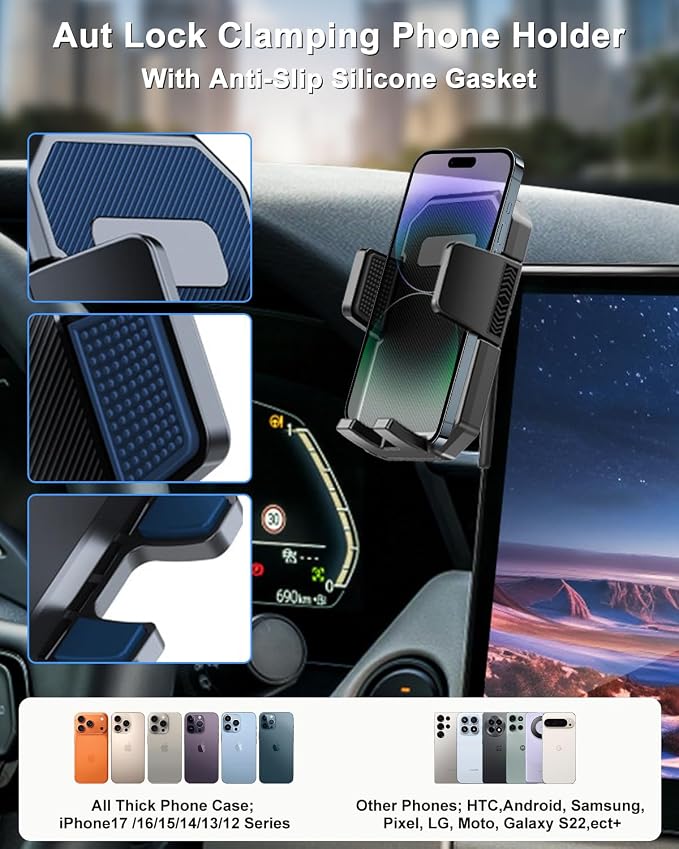 PZK Car Phone Holder for Toyota RAV4 2019-2025 Accessories 7/8-Inch Screen | Hybrid LE/XLE/Premium Auto Lock Cell Phone Mount 360° Rotation Phone Cradles Not Affect Air Vent (Not Fit 9/10.5 inch)