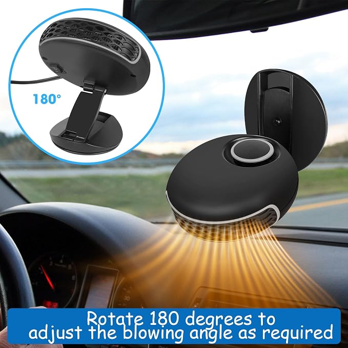 12V Car Heater, 150W 2-in-1 360° Rotation Defroster Defogger for Car Windshield, Plug into Cigarette Lighter Portable Fast Heating Car Heater for Vehicle/Car/Sedan/RV/SUV, Thanksgiving Gift