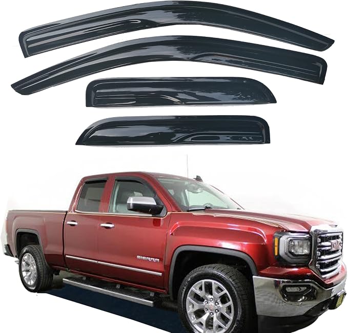 Window Visors rain Guards Vent Wind Deflectors for 14-18 Chevrolet Silverado & GMC Sierra 1500 2500HD 3500HD Double/Ext. Cab, 4pcs