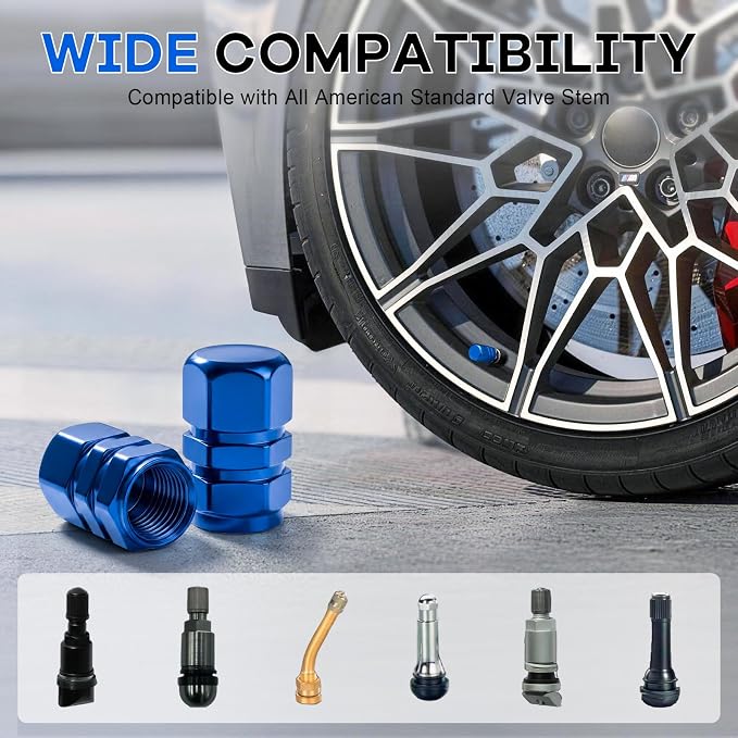 Car Tire Valve Stem Caps, 12pcs Air Caps Cover, Universal for Cars, SUVs, Bike, Trucks and Motorcycles-Blue