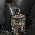 Deer Hunting Camo Print Car Trash Can with Lid, Leak Proof Auto Trash Bag Hanging Vehicle Garbage Can Multipurpose Storage Container for Back Seat Road Trip