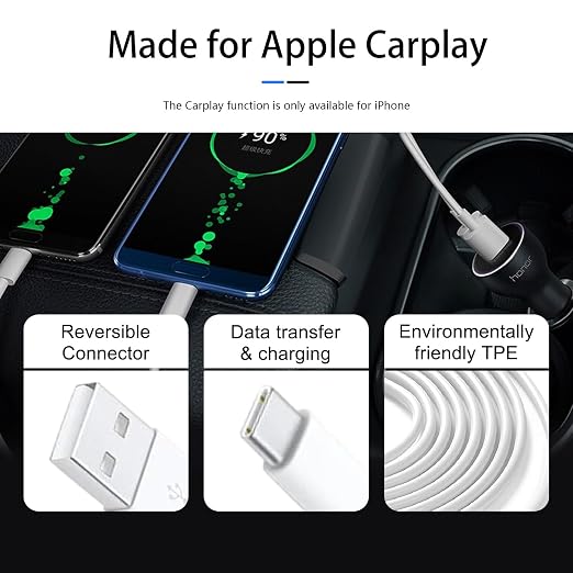 3 Pack Car Carplay Cable USB A to USB Type C Charging Charger for iPhone 17 Air/16E 16 15 Pro Max Plus Data Cord,iPad Pro 12.9 11, Air 5 4 Mini 6,Samsung Galaxy Tab A7 A8 A9 S10+ S9 S8 S7 Note 10 S10