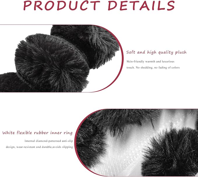 Sun Walker Fluffy Car Steering Wheel Cover, Soft Plush Anti-Slip Steering Wheel Protector for Warm Winter, Fuzzy Comfortable Wheel Cover Auto Interior Accessories for Women Girl (Black)