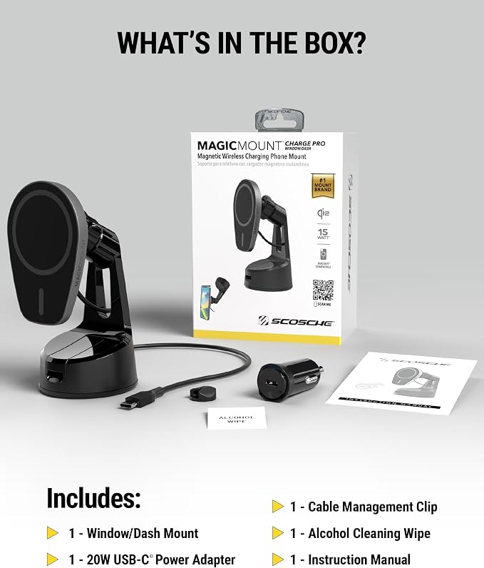 MPQMWD Charge Pro Qi2 MagSafe Charger Car Mount, 15W Fast Magnetic Wireless Charging Suction Cup Phone Holder for Dashboard/Windshield Compatible with iPhone 16/15/14/13/12 Pro Max Plus, S25