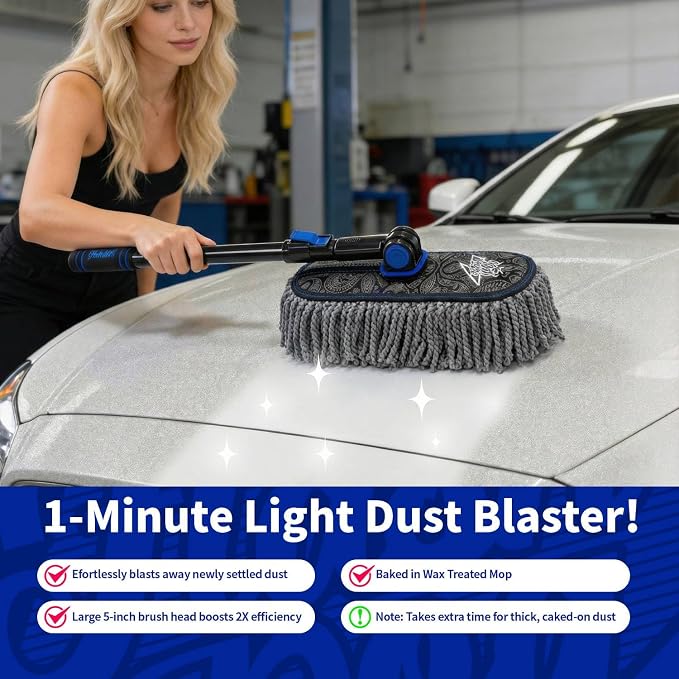 Car Duster Exterior & Interior Scratch Free Kit | Microfiber and Telescopic Aluminum Alloy Handle for Cars/SUV/Trucks with Car Duster Interior, Portable Waterless Dust Removal