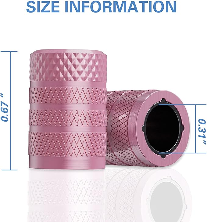 Tire Valve Stem Caps, Pink, 4 pcs/Pack, Anodized Aluminum Tire Valve Cap Set, Corrosion Resistant, Universal Stem Covers for Cars Trucks Motorcycles SUVs and Bikes