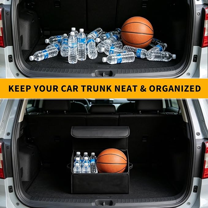 Leather Car Trunk Organizer,Durable Collapsible Adjustable Compartments Cargo Storage,AK-141